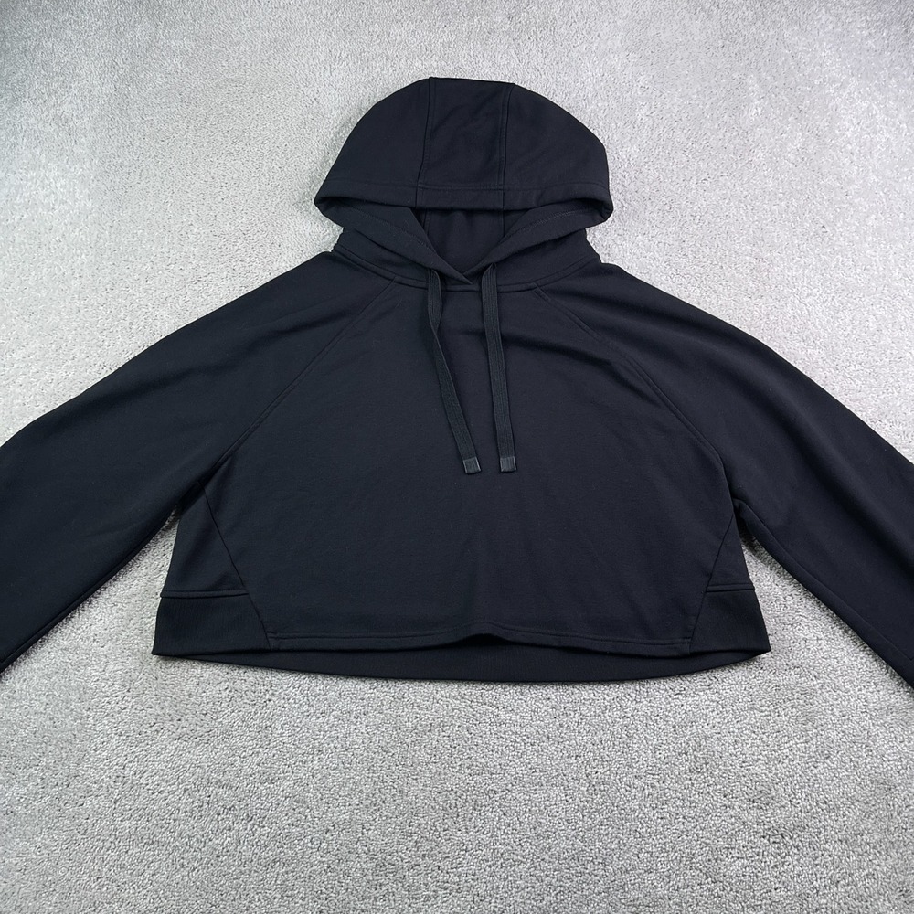 Athleta Hoodie Women Large Black Steady State Crop Pullover Active Sweatshirt